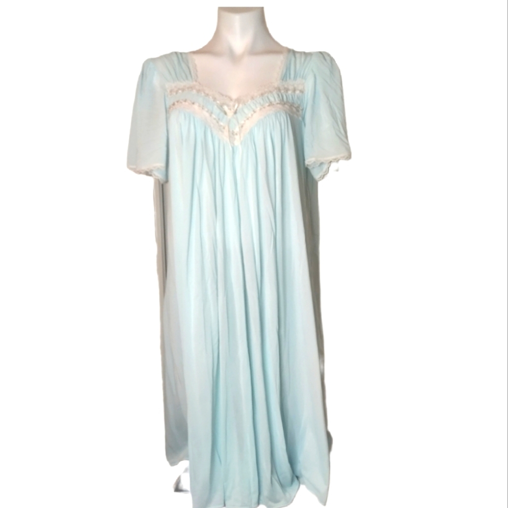MISS ELAINE Vintage Robin's Egg Blue Sheer Nylon Nightgown 1X